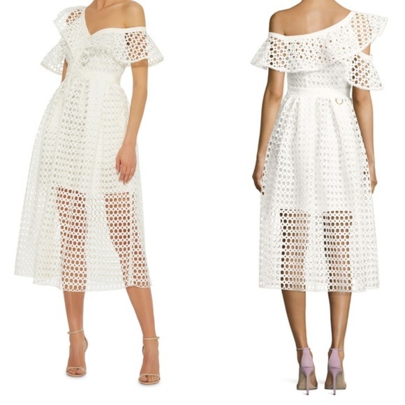 Self-Portrait Dresses & Skirts - SELF-PORTRAIT Lace Frill Midi Cold Shoulder Dress